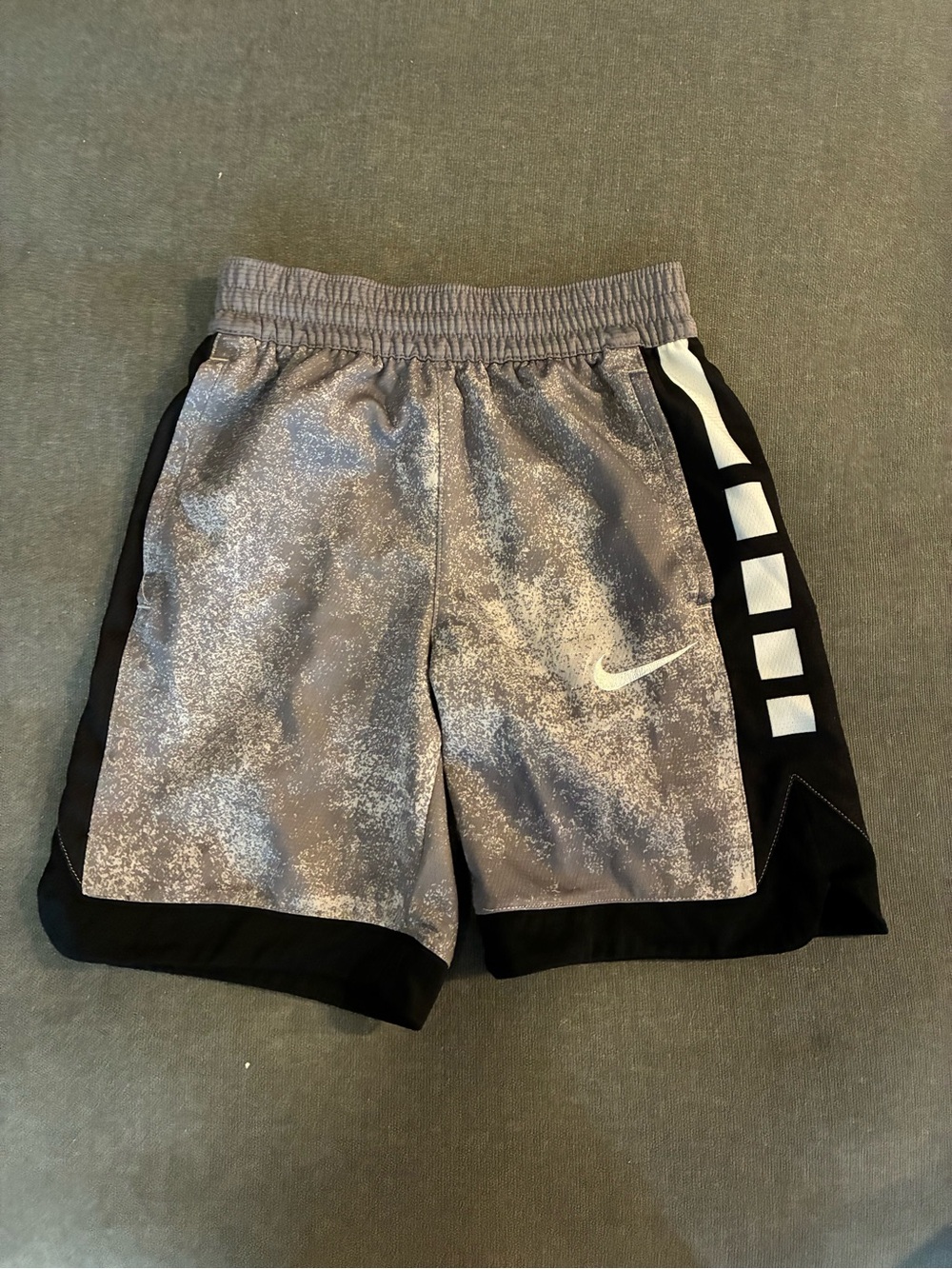 Nike Gray and Black Boys' Athletic Shorts with White Swoosh